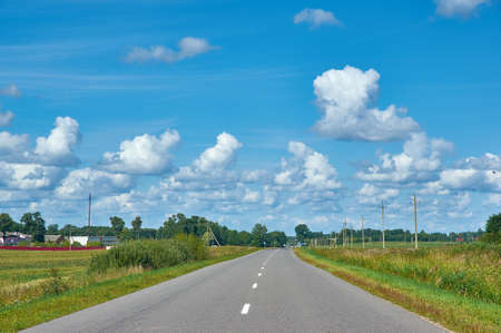 Belarusian Country road in the field. Myadzyel  districtの写真素材