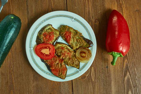 Melanzane gratinate con pomodorini, italian eggplant casseroleの写真素材