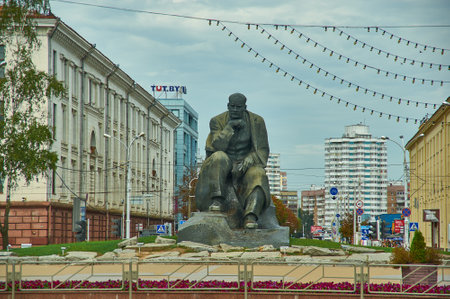 Minsk, Belarus.Independence Avenue, Summer season, sunset time,August 12, 2019のeditorial素材
