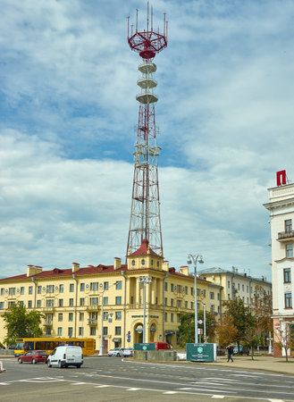 Minsk, Belarus.Independence Avenue, Summer season, sunset time,August 12, 2019のeditorial素材