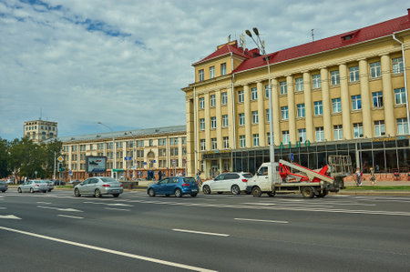Minsk, Belarus.Independence Avenue, Summer season, sunset time,August 12, 2019のeditorial素材