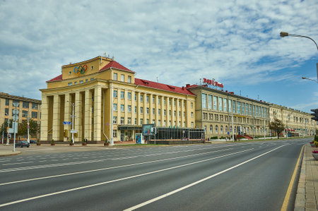 Minsk, Belarus.Independence Avenue, Summer season, sunset time,August 12, 2019のeditorial素材