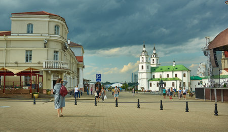 Minsk, Belarus.Cityscape of the Upper Town, the historical center  ,August 12, 2019のeditorial素材