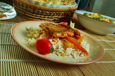 Cajun Halibut with Praline Sauce over Dirty Riceの写真素材