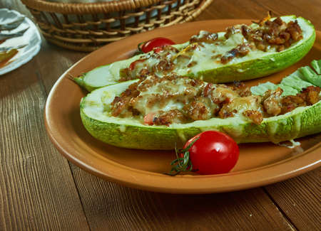 Taco Stuffed Summer Squash Boats, Tex-Mex  gluten-free bakedの写真素材