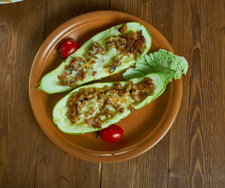 Taco Stuffed Summer Squash Boats, Tex-Mex  gluten-free bakedの写真素材