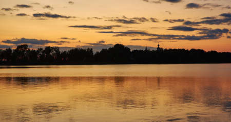 Sunrise on lake Selige. Ostashkov, town and the administrative center of Ostashkovsky District in...
