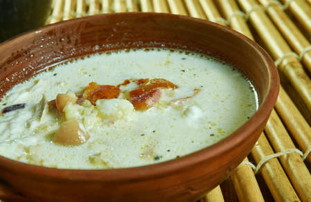 Chicken cream Bacon Wild Rice Soup close up の写真素材