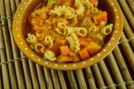 Hearty Vegan Minestrone Soup Butternut Squash close upの写真素材