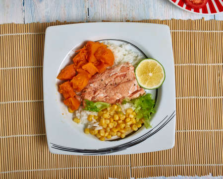 Southwest Salmon Bowl salad close up