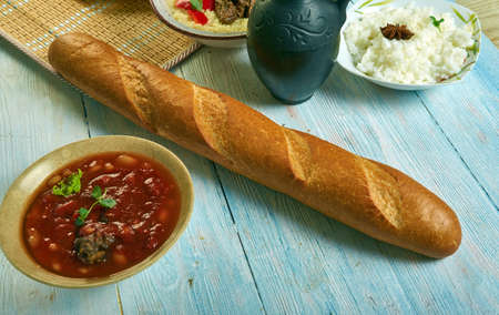 Tapalapa bread, Senegalese African cuisine, Traditional assorted Asia dishes, Top view.typical...