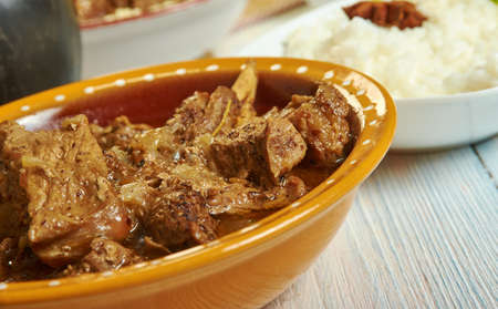 Maafe, Peanut stew, Senegalese African cuisine, Traditional assorted Asia dishes, Top view.の写真素材