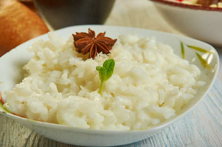 Sombi , Senegalese Coconut Rice, African cuisine, Traditional assorted Asia dishes, Top view.の写真素材