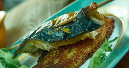 Boxty with mackerel , pan-fried mackerel fillets and  potato pancakes.