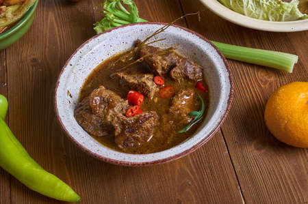 Bangaou, lamb stew, Chadian cuisine, Traditional assorted African dishes, Top view.の写真素材
