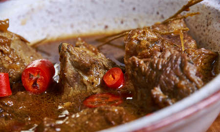 Bangaou, lamb stew, Chadian cuisine, Traditional assorted African dishes, Top view.
