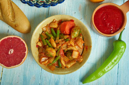 Marqa rothra, vegetable stew, Tunisian cuisine, Traditional assorted African dishes, Top view.の写真素材