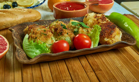 Chebtiya, vegetarian meatballs with greens, Tunisian cuisine, Traditional assorted African dishes,...