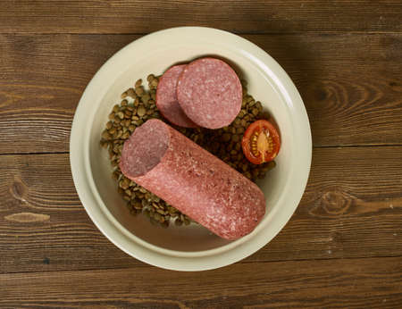 Cotechino Modena,  fresh sausage made from pork, fatback, and pork rind, and comes from Modena, Italyの写真素材