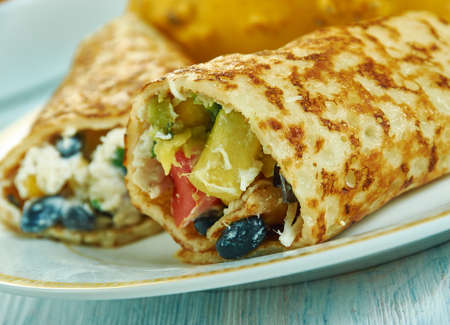 Southwestern Egg Rolls , Southwest  cuisine, Traditional assorted American dishes, Top view.