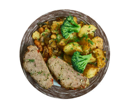 Meatloaf with Potatoes and Carrots with the olive oil, and seasonの写真素材