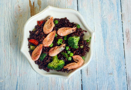 Soy Ginger Shrimp With Forbidden Rice close upの写真素材