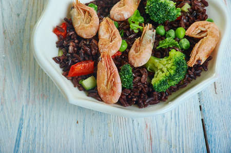 Soy Ginger Shrimp With Forbidden Rice close upの写真素材