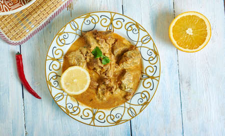 Dahi Gosht - Yogurt Lamb Curry, Kashmiri cuisine, Traditional assorted Indian  dishes, Top view.の写真素材