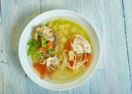 Guriltai Shul - Mongolian Noodle Soup.Made with chicken, veggies, gluten free rice noodlesの写真素材