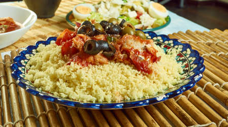 Tunisien Seskssou bel hout -ethnic  fish  couscous close ip