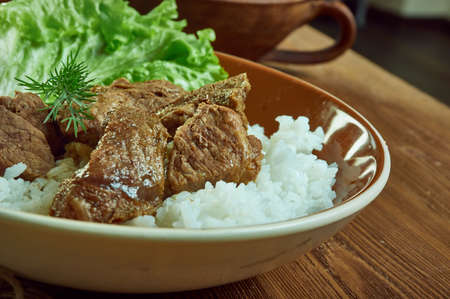 Beef Tips on Rice,  Tender beef stew cooked, southern comfort food.
