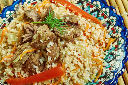  Chorezmskiy Uzbek plov Chalov, authentic rice and lamb dish for a party from the heart of Middle Asiaの写真素材