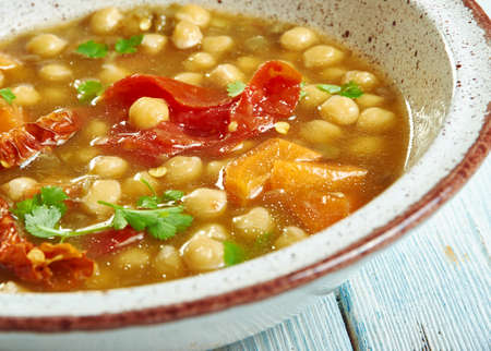 Moroccan Chickpea, Carrot, and Spinach Soup close up