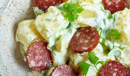 BBQ chorizo homemade  potato salad his flavour-packed side dish の写真素材