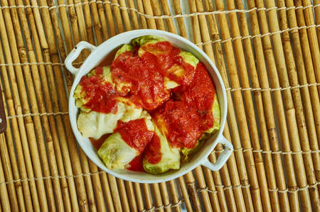 Potato and Smoked Fish Cabbage Rolls close up