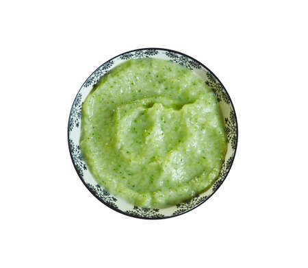 Chilled Asparagus Soup,  lemony creme fraiche and fresh dill の写真素材