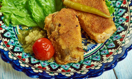 Batter Fried Masala Fish , Maldive Fish powder and masala spices , Fish fryの写真素材