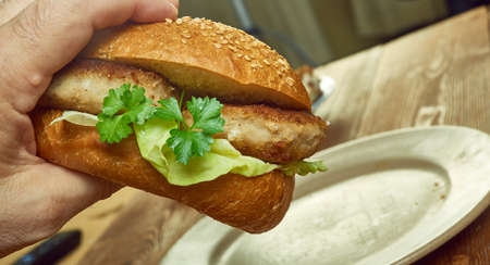 Southern fried fish finger sandwiches, spicy fajita-seasoned homemade cod fishの写真素材