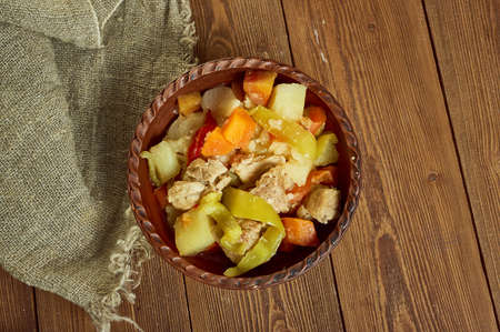 Traditional Bulgarian  Guvech pork, Vegetable Casserole With Meatの写真素材