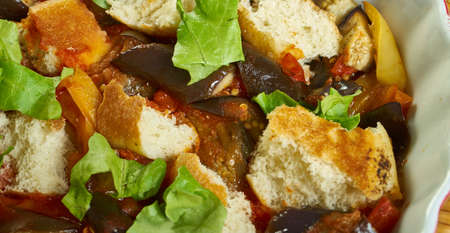 Italian aubergine traybake topped with bread and mozarella is deliciously easy and filling,