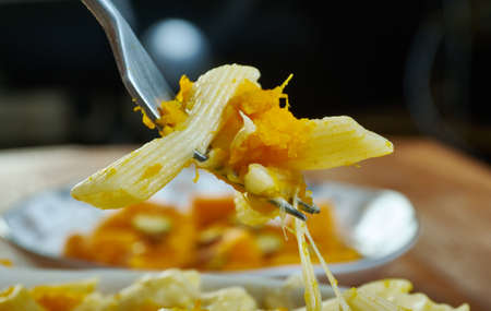 Vegan pumpkin pasta sauce. italian Smashing pumpkin pastaの写真素材