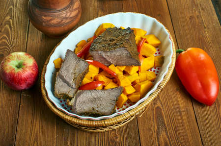 Marrakech lamb with tahini squash gratin close upの写真素材