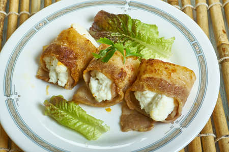 Halloumi bacon rolls, Food Middle Est, recipe is for non-Muslims only