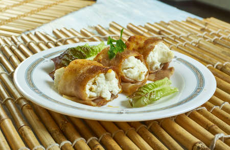 Halloumi bacon rolls, Food Middle Est, recipe is for non-Muslims only
