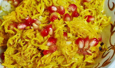 Amiri Khaman - with pomegranate, fresh coconut, coriander leaves. classic Gujarati dishの写真素材
