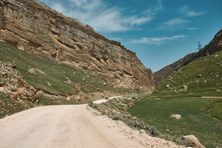 Road through Russian steppe in Kalmykia, Russia.の写真素材