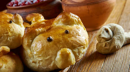 Children's pies figurines of piglets close up