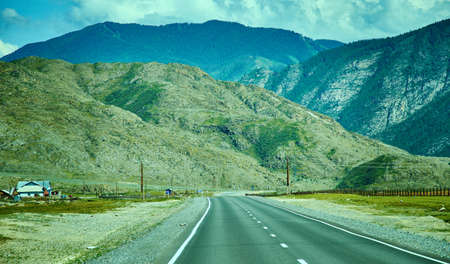 scenic road, big mountain formation in the background. Dagestan, Russiaの写真素材