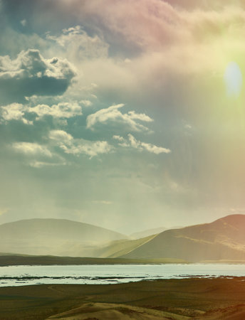 Mongolia. Sands Mongol Els dunes . Stormy dramatic skyの写真素材