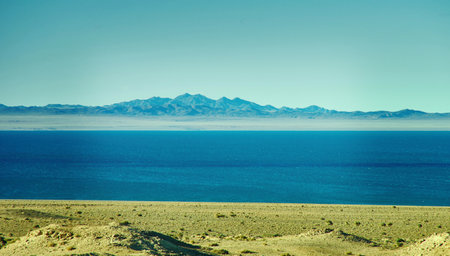 Khyargas Nuur salt lake in Khyargas district, Uvs Province, Western Mongoliaの写真素材